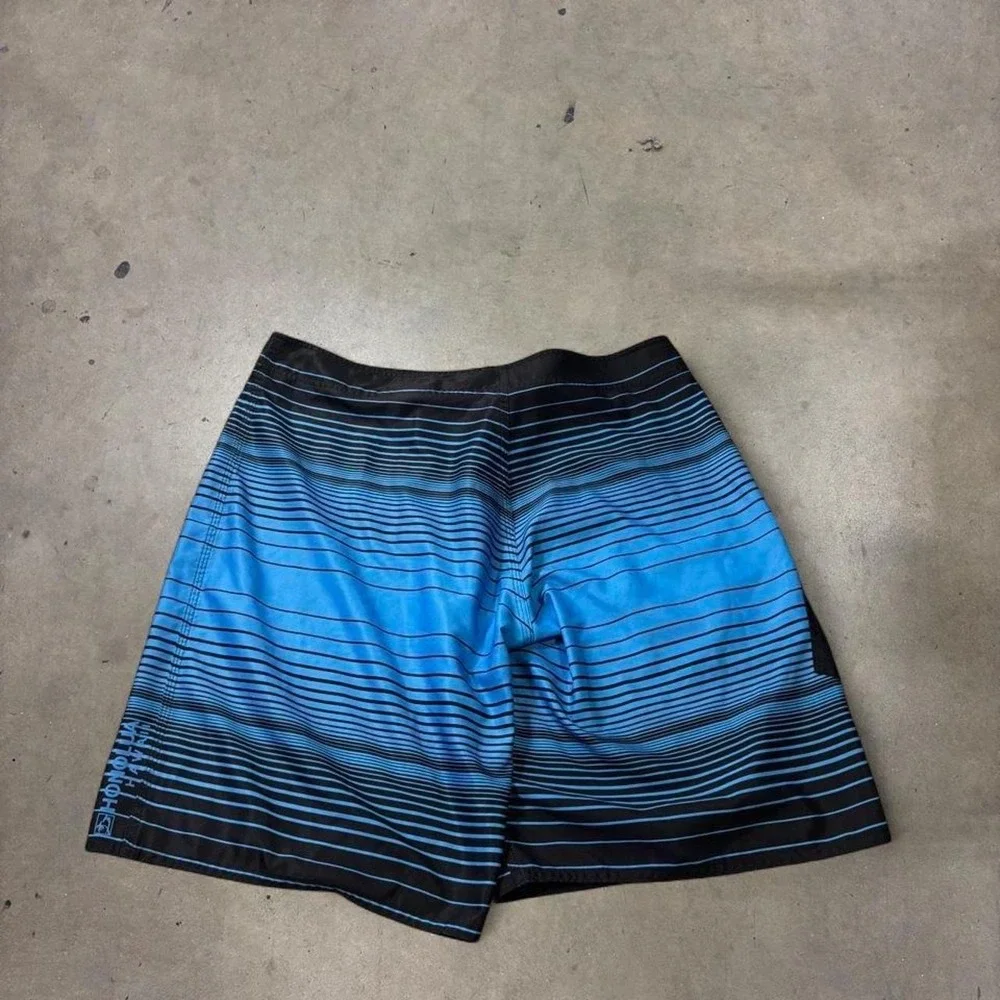 Honolua Honolulu Blue Board Shorts Mens 38 Y2K Striped Swim Trunks M1057HWI